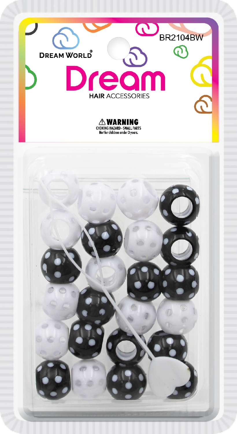 DREAM BEAD DOTS 15MM BK WH 24P