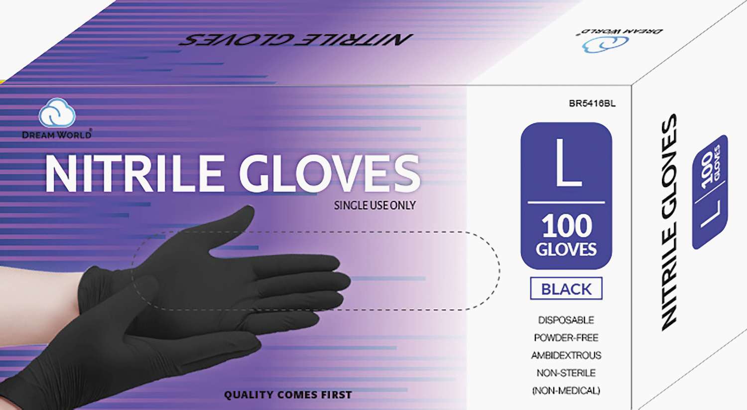 DREAM GLOVES NITRILE 100PC/BX BLACK