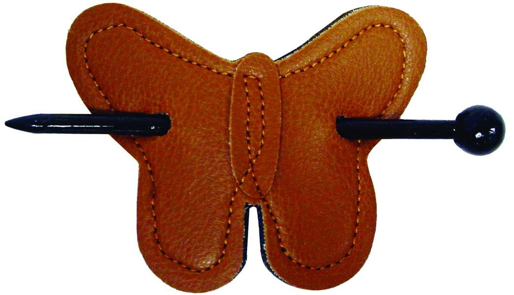 BRF HAIR STICK LEATHER BUTTERFLY BROWN