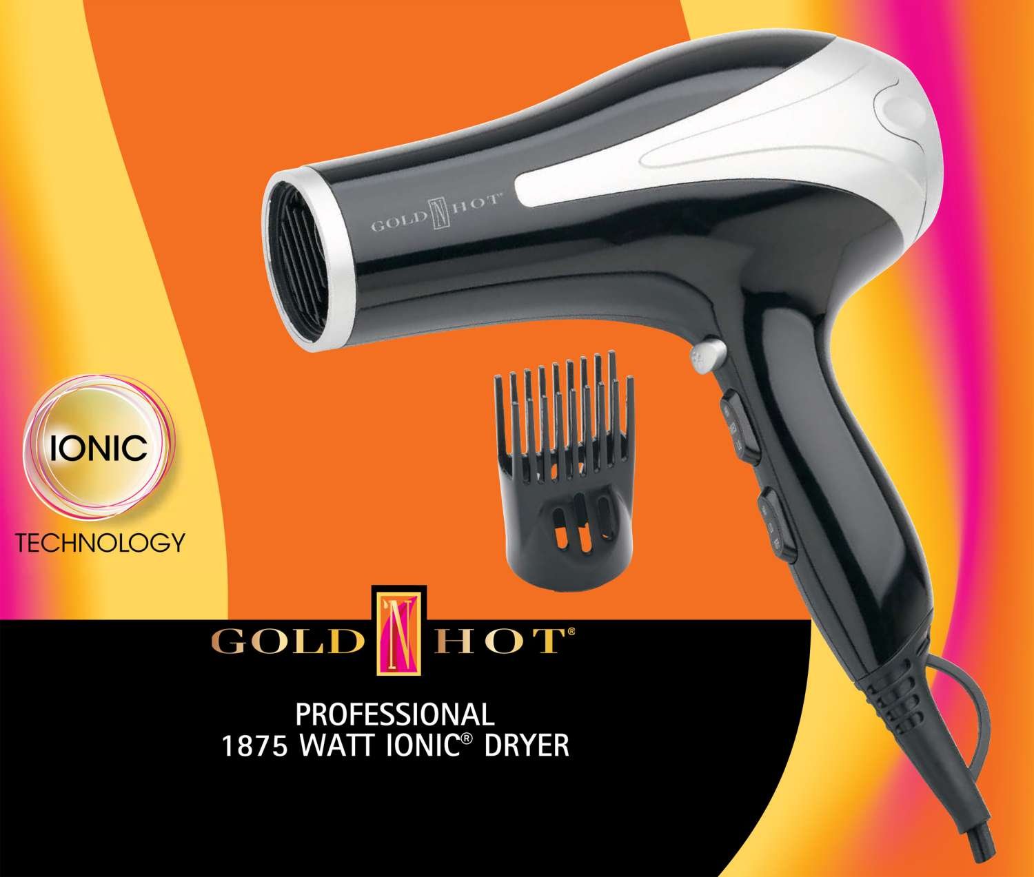 GOLD N HOT DRYER IONIC BLK/SLV