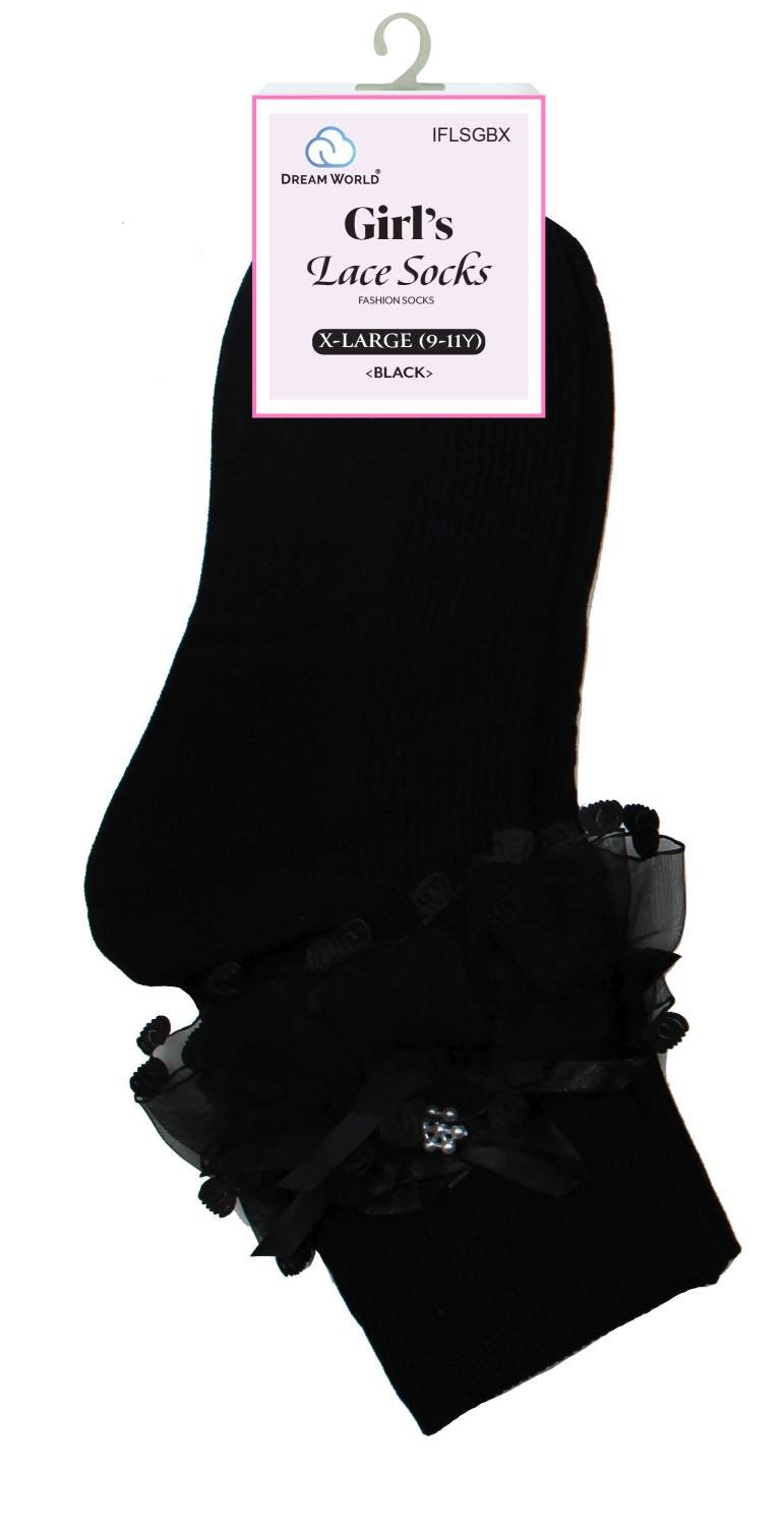 DREAM SOCKS LACE GIRL XL(9-11) BK