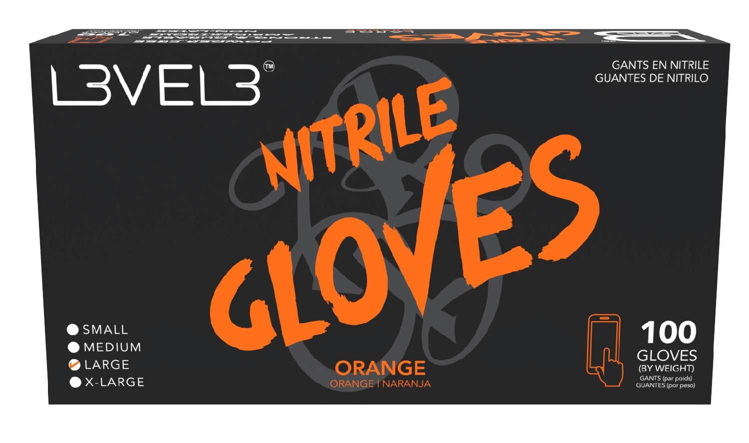 LEVEL3 NITRILE GLOVES ORANGE [LARGE]